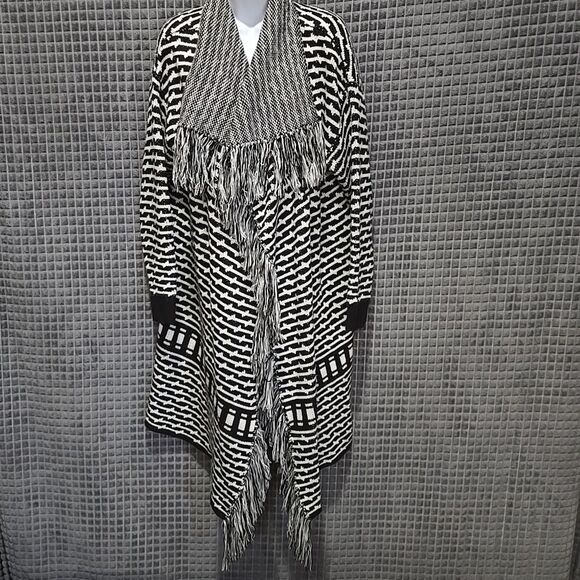 Long Fringe Sweater Cardigan Duster SzL Oversized ChunkyKnit Soft Cozy Open Wrap - Picture 1 of 11